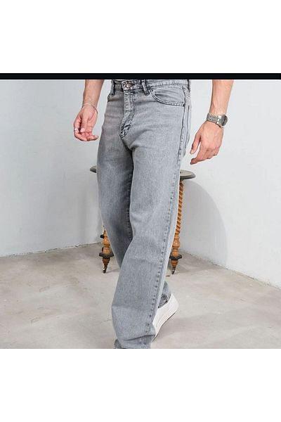 Butik Karaca Men's Baggy Fly - Loose Fit Jeans and Elastic Belt Jeans