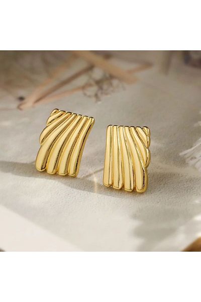 Rachel Vintage Thick Metal Earrings - Gold Serrated, 3.5 cm