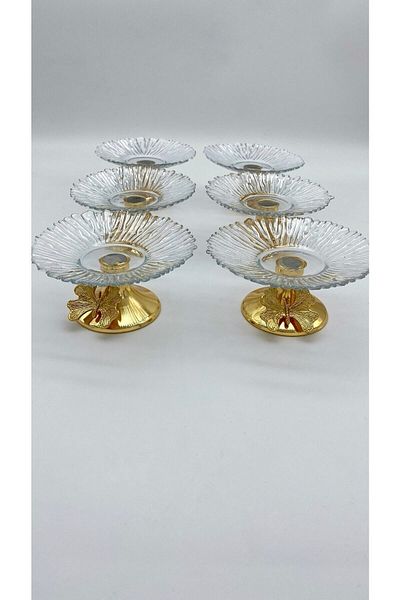 Fiyakalı Ürünler Atölyesi 6-Piece Gold Glass Turkish Delight Bowl - Butterfly Footed Sugar Bowl, Snack Bowl and Coffee Side Serving Bowl 13cm