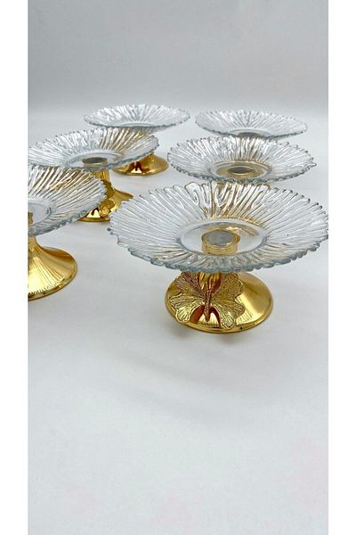 Fiyakalı Ürünler Atölyesi 6-Piece Gold Glass Turkish Delight Bowl - Butterfly Footed Sugar Bowl, Snack Bowl and Coffee Side Serving Bowl 13cm