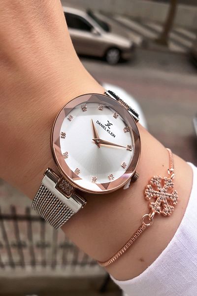Daniel Klein Stainless Steel Cord Women's Wristwatch, 3ATM Waterproof + Bracelet Gift