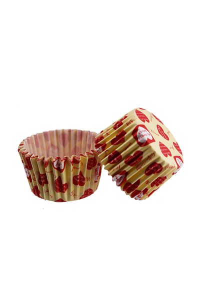 TT Tahtakale Toptancıları 48X34 MM (100 Pieces) Yellow to Red Heart Written Cupcake Mold - Pet Capsule Cake Mold