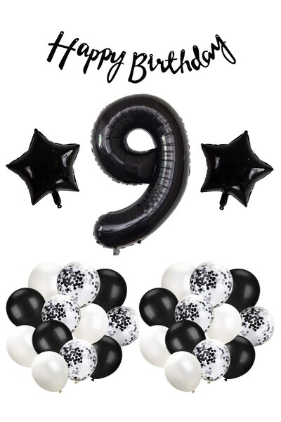 Azebu مجموعة احتفالات بمفهوم أسود لعيد الميلاد بعمر 9 سنوات - بالون أبيض وأسو...