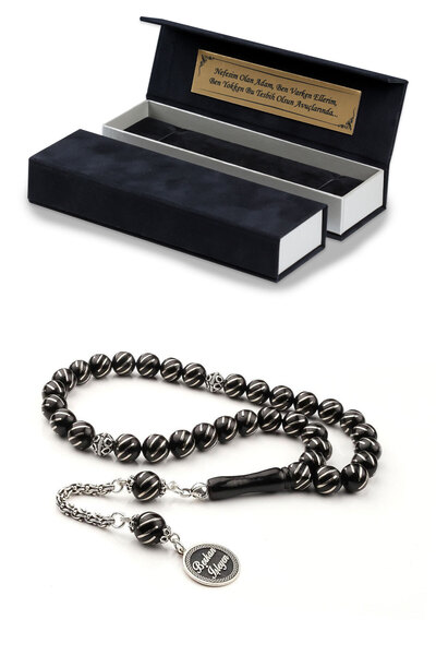 TESBİHCİBABA Erkek Hediyelik Isimli Özel Işlemeli Oltu Taşı Tesbih