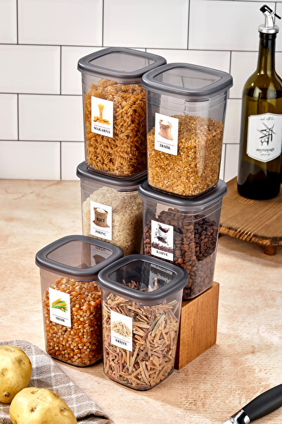 FBZhome 6 Adet Etiketli Square Kare Erzak Saklama Kabı Seti 1200 ml - Sert Kapak 1.2 Litre