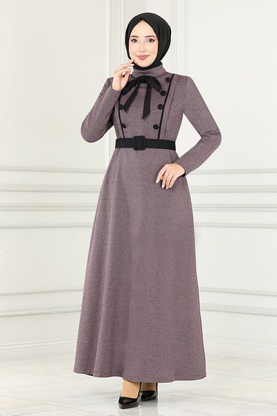 ModaMerve Dried Rose Button Detailed Dress - Msl187