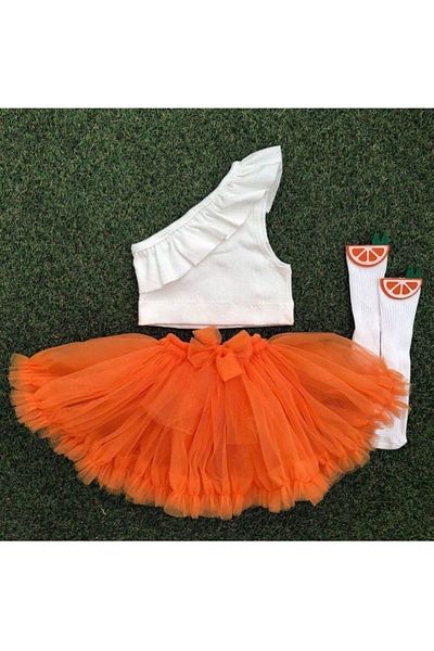 Kokosh kidss Girl's Orange Tutu Crop and Socks Set