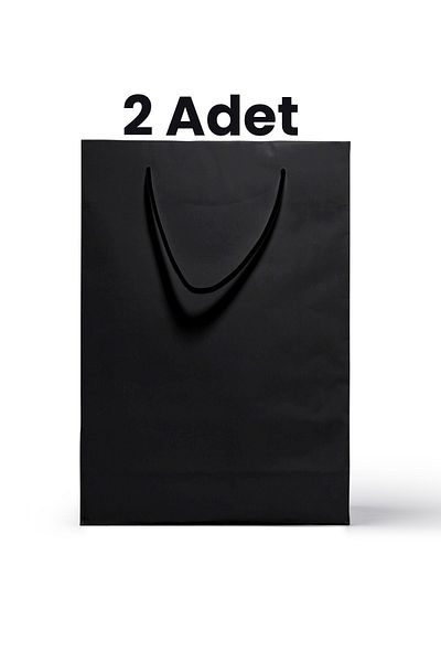 Balkan Geantă neagră de cumpărături din hârtie cu șnur 2 bucăți 36x25x9cm (cadou, Anul Nou, geantă de carton pentru ziua de naștere)