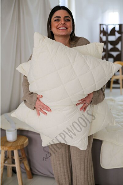 ozsheepwools Yastık Yün Yastık Yün Alezli %100 Merinos Kuzu Boncuk Yünü %100 Pamuk Kumaş Yıkanabilir Doğal