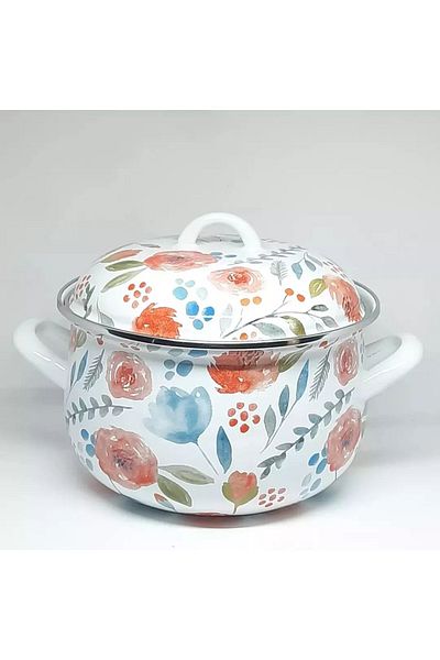 Avşar Enameled Evim 22 Cm 4 Liter Flower Enamel Pot