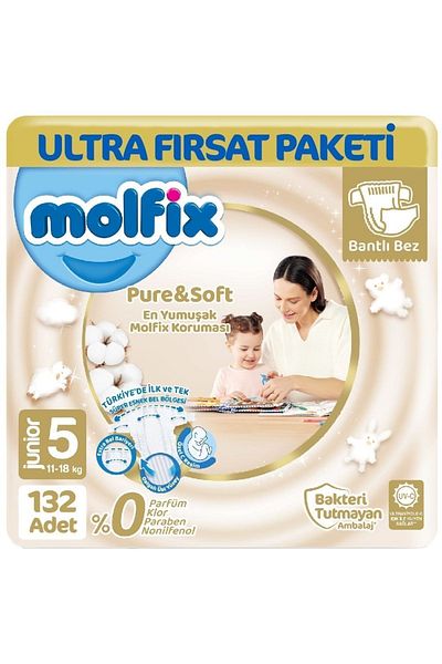 Molfix Pure Soft Ultra Advantage Baby Diapers Size 5 66x2 132 Pieces