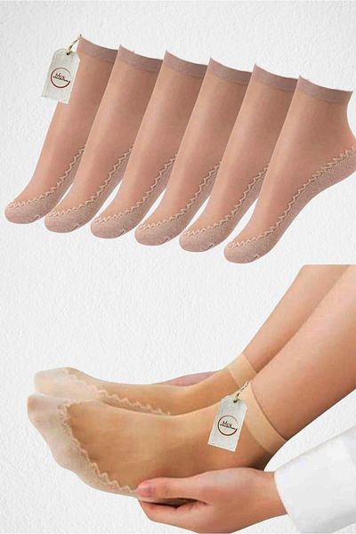 MUK COLLECTİON 6 чифта тънки дамски чорапи с цвят на кожата и допълнителна памучна подметка