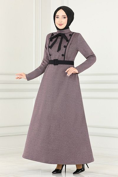 ModaMerve Dried Rose Button Detailed Dress - Msl187