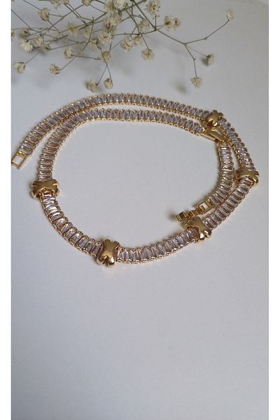 Feride Xo Markabaget - Waterway Rhinestone New Season Trending Necklace T316L Steel Anti-Allergic Non-Swivel Coker & Necklace