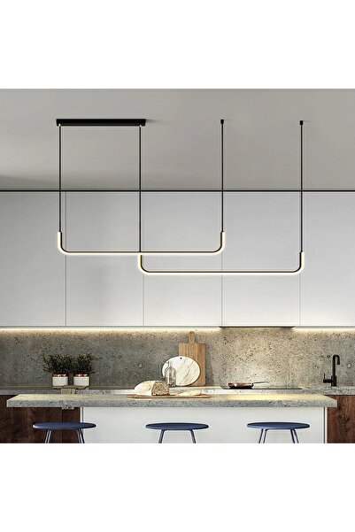 CATLUZ Siyah Çift Yay 80cm Led Lamba, Yay Sarkıt Avize, Modern Aydınlatma 3 Işık Renkli