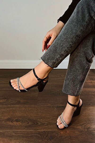 POLKA STORE Pantofi cu toc confortabil Lena Black Stone pentru damă