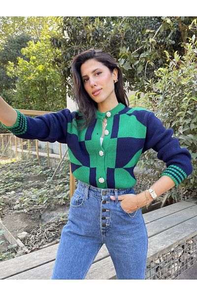 Puella Cardigan tricotat cu nasturi Albastru Marin Verde