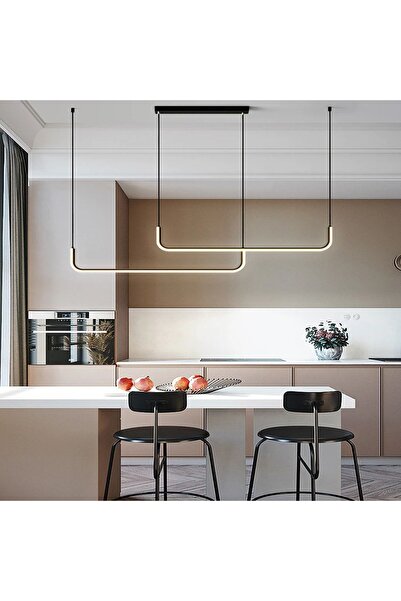 CATLUZ Siyah Çift Yay 80cm Led Lamba, Yay Sarkıt Avize, Modern Aydınlatma 3 Işık Renkli