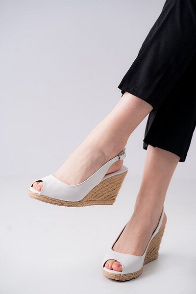 Star Tombis White Linen Straw Espadrille - Real Handmade Toe, Banded Wedge Heel, Handmade