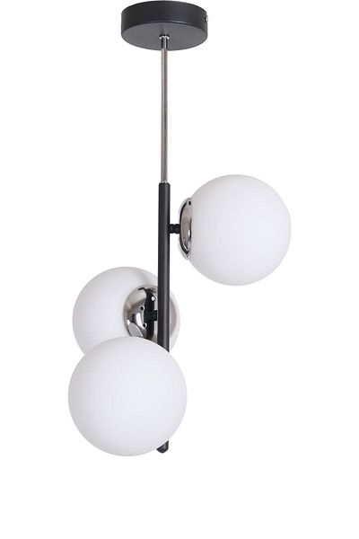 Fer Avize Ivy Modern Design Black Chrome Color Case White Glass Living Room - Kitchen - Bedroom 3-Piece Chandelier