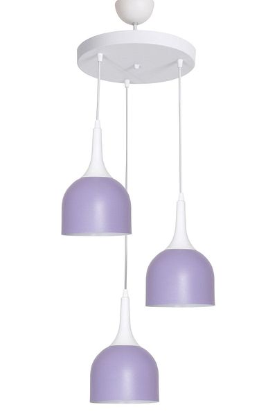 Fer Avize Reina Modern Design Living Room - Kitchen - Cafe White Case Lilac Color Pendant Lamp 3-Piece Chandelier