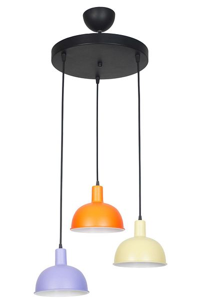 Fer Avize Prague Modern Children's Room - Çafé - Living Room - Kitchen - 3-Piece Orange Lilac Cream Color Pendant Lamp 3-Piece Chandelier