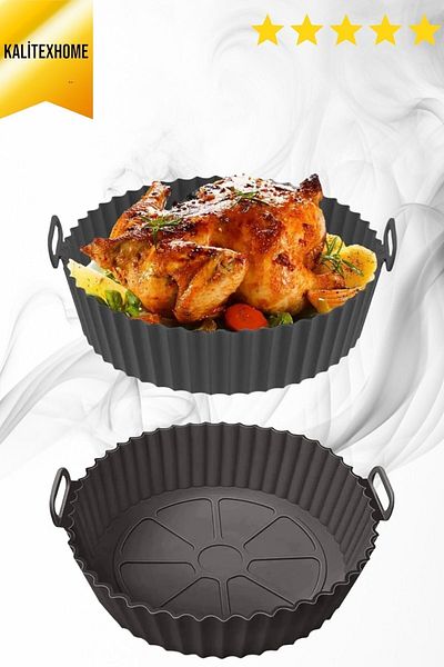 kalitexhome 3 Piece Practical Silicone Airfryer BLACK Cooking Container, Clover Muffin, Two-Compartment Oven, Microwave