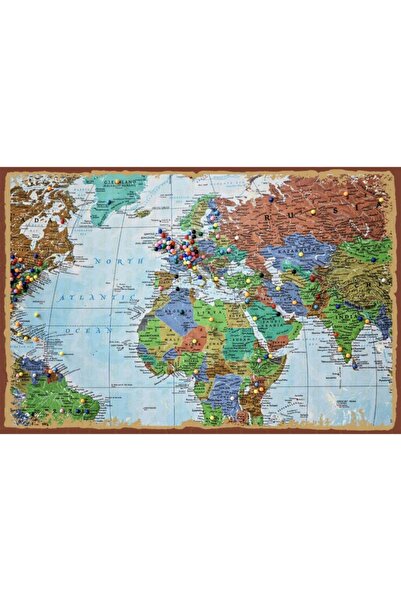 Hayal Poster Dünya Haritası Görselli Retro Ahşap Poster 002