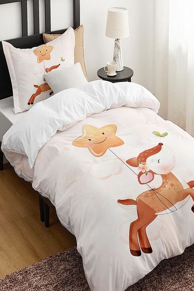 Else Dekor Starry Running Gazelle Patterned Single Children's Duvet Cover Set Without Sheets