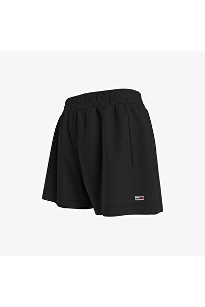 Tommy Hilfiger Women's Elastic Waist Short Length Logo Woven Fabric Black Shorts Dw0Dw12626-Bds