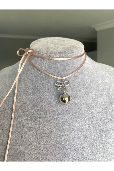 Pinky Lady Coquette aesthetic drawstring pearl choker necklace