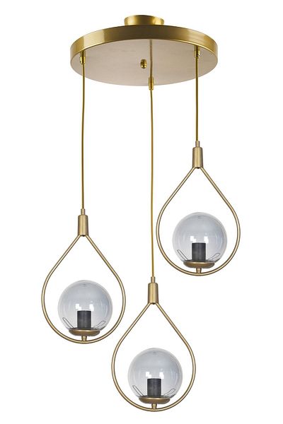 Fer Avize Modern Deco Gold Color Smoked Glass 3-Piece Chandelier - for Living Room and Bedroom