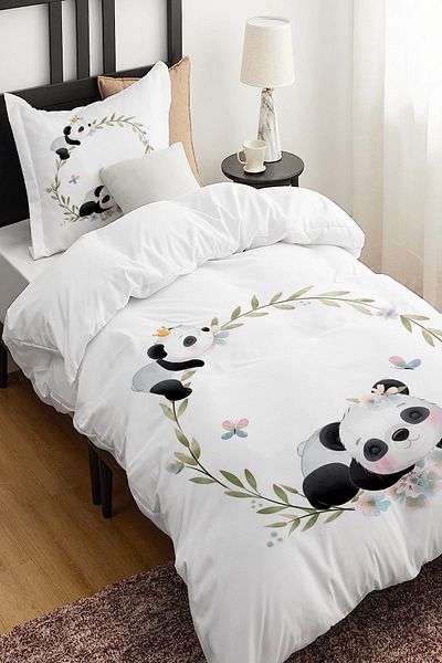 Else Dekor Cute Sleeping Pandas Patterned Single Children's Duvet Cover Set Without Sheets