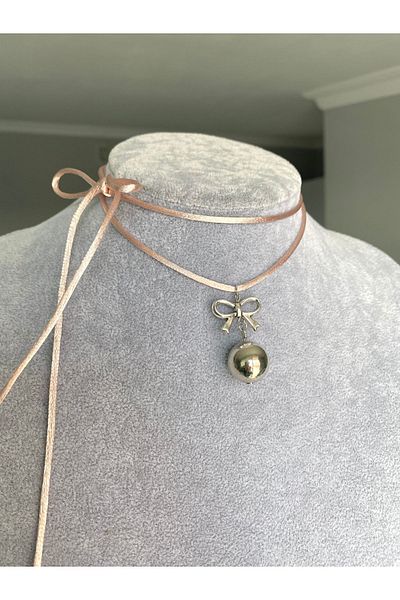 Pinky Lady Coquette aesthetic drawstring pearl choker necklace