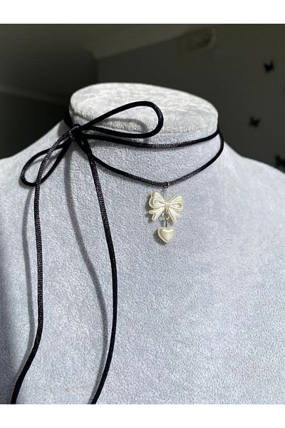 Pinky Lady Corded laceable coquette aesthetic bow necklace with pearls