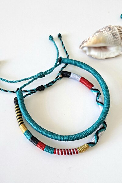 AYS TASARIM 2'li Renkli Şans Bilekliği Arkadaşlık Bilekliği Rasta İp Bileklik...