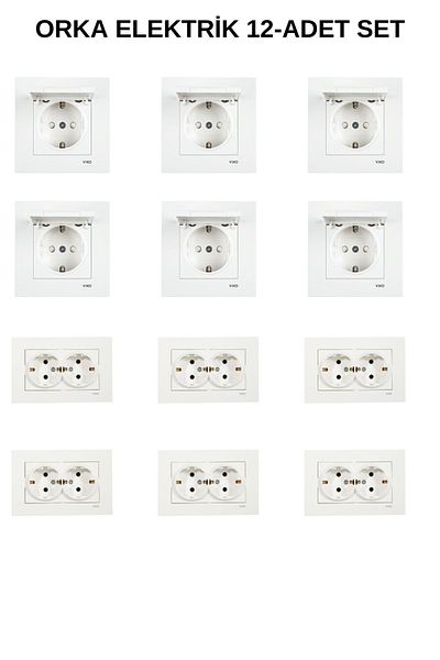 VİKO Karre White 6-Piece Covered Grounded Socket + 6-Piece Double Grounded Socket Frame Included