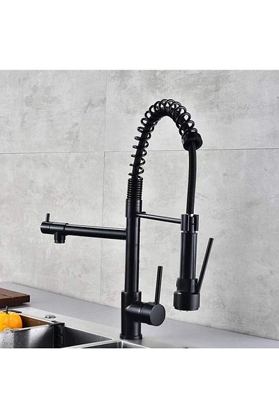 yediyapı Black Industrial Type Kitchen Sink Faucet with Intermediate Tap