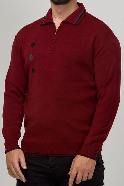 Kamalı Men's Polo Collar Zippered Premium Knitwear Sweater - Gofra Pattern, Non-Pilling