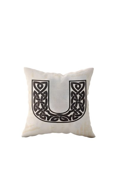 linazaitun Letter U Beige One Side Printed Hidden Zipper Decorative Pillow Ca...