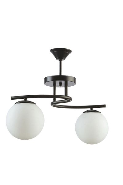 Fer Avize Linda Modern Black Color Closed Globe White Glass Living Room - Kitchen - Bedroom 2-Piece Chandelier