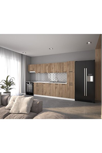 visasconcept 320 Cm Zeynep Hazır Mutfak Dolabı Kiler Ve Aspiratör Modüllü Atlantik Çam(TEZGAH DAHİL)