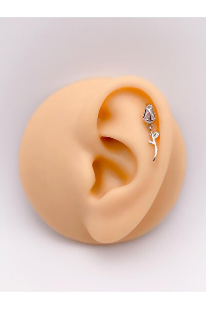 Trinos Cerrahi Çelik Piercing Zirkon Taşlı Gül Figürlü Kıkırdak Helix Tragus ...