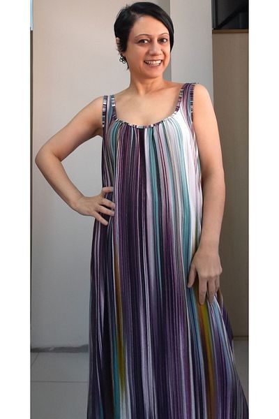 Mertcan Butik Front and back drawstring plum colored combed cotton viscose suspender dress