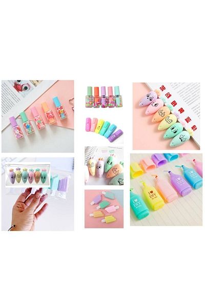 Stabilo Mini Highlighter Pen Set - 4 Pieces - Nail Polish Carrot Ice Cream Mini Pen - Egefotokopiseti