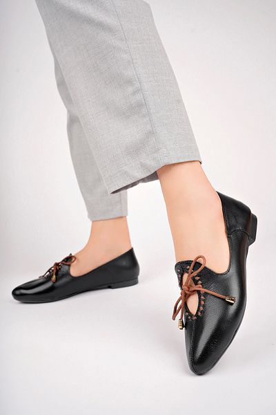 Deripabuc Black Genuine Leather Women's Ballerinas - Dp77-0300
