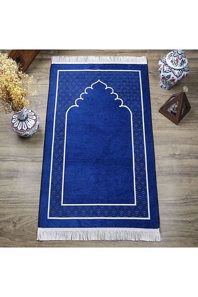 Asyabayrak سجادة صلاة نصف لون أزرق داكن