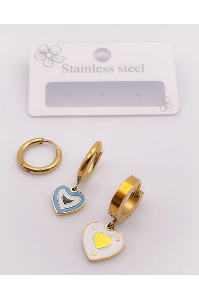 Trinos Steel Earrings Triple (3 Pieces) Earrings Colorful Heart Earrings Color Gold