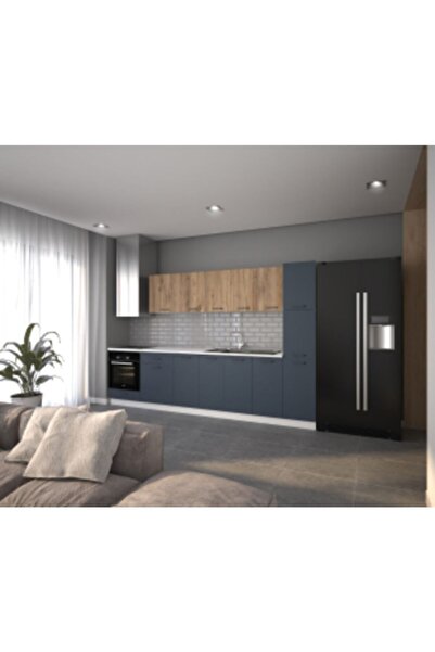 visasconcept 320 Cm Ebrar Hazır Mutfak Dolabı Kiler Ve Ankastre Modüllü Atlantik Çam Ve Antrasit(TEZGAH DAHİL)