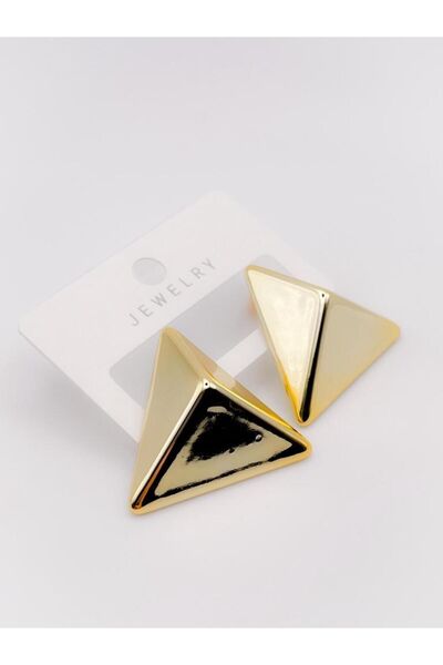 Trinos Altın Kaplama Küpe Piramit Küpe
